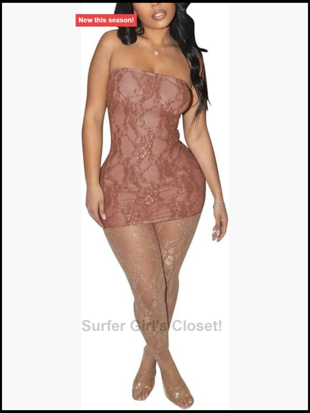 Sexy Lace Tube Mini Dress & Stockings Club Set for Women